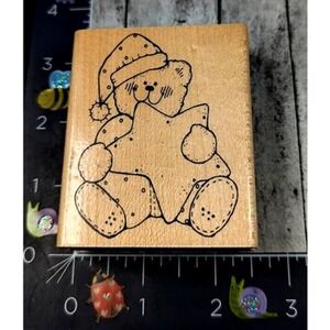 JRL Design Nighttime Bear N216 Teddy Star Rubber Stamp Wood #A25
